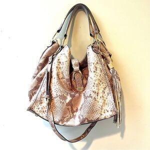 - Gili snakeskin neutral print shoulder/crossbody bag